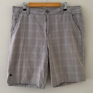 Gotcha Mens Plaid Cotton Casual Shorts Grey Size 38 Regular Fit Zip Fly 4-Pocket